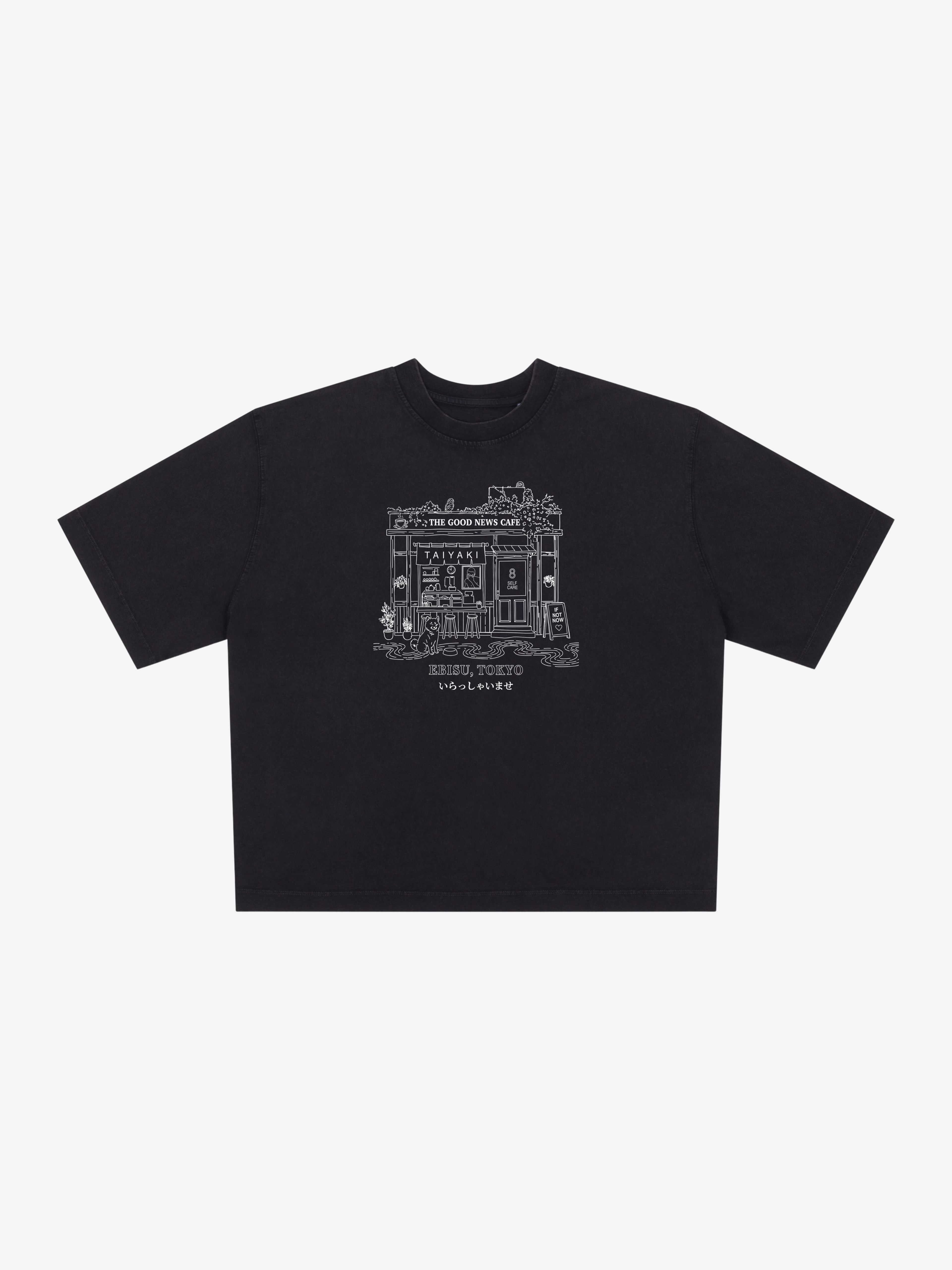 Good News Cafe - cropped Boxy T-Shirt / Faded Black