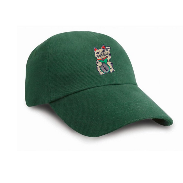 LUCKY CAT EMBROIDERY CAP - FOREST GREEN